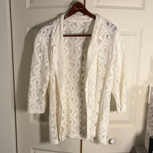 Maurices Ivory Crochet Open-Front Cardigan